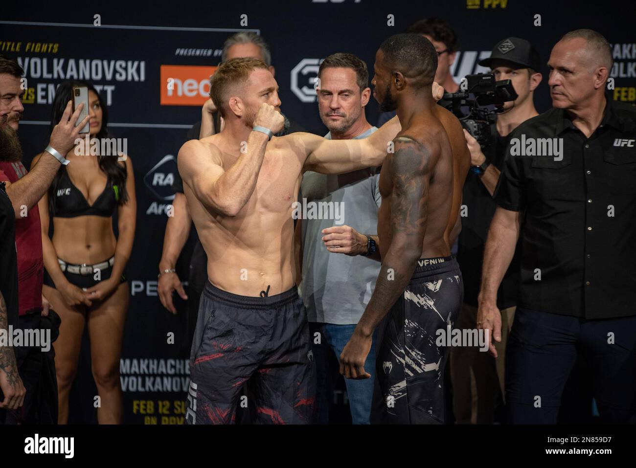 PERTH, AUSTRALIA FEBRUARY 11 Jack Della Maddalena and Randy Brown and Josh Emmett face off at PERTH, AUSTRALIA FEBRUARY 11 Jack Della Maddalena and Randy Brown and Josh Emmett face off at