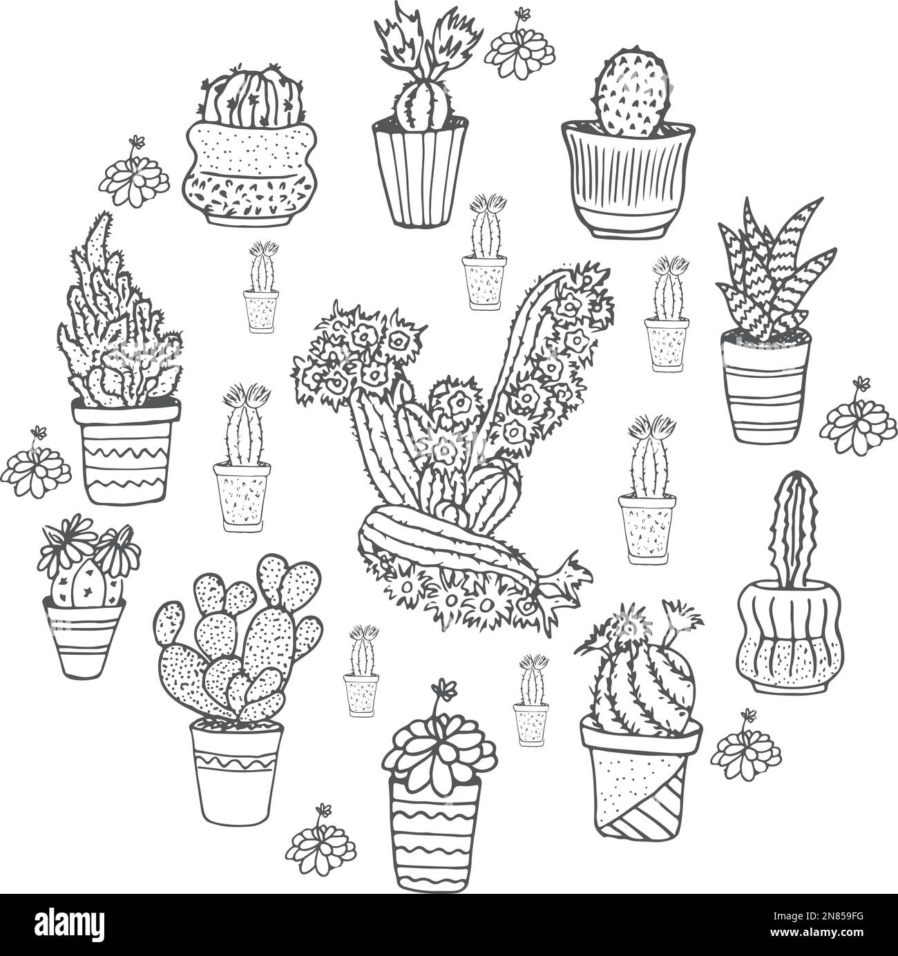 Cute hand drawn vector cactuse in the pots Stock Vector Image & Art - Alamy