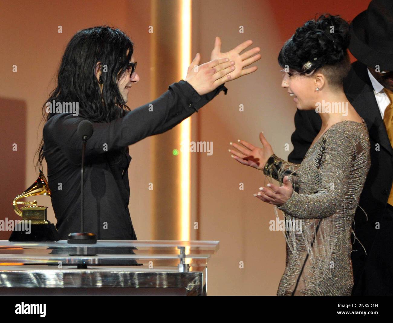 Skrillex, left, and Sirah accept the award for best dance recording for ...