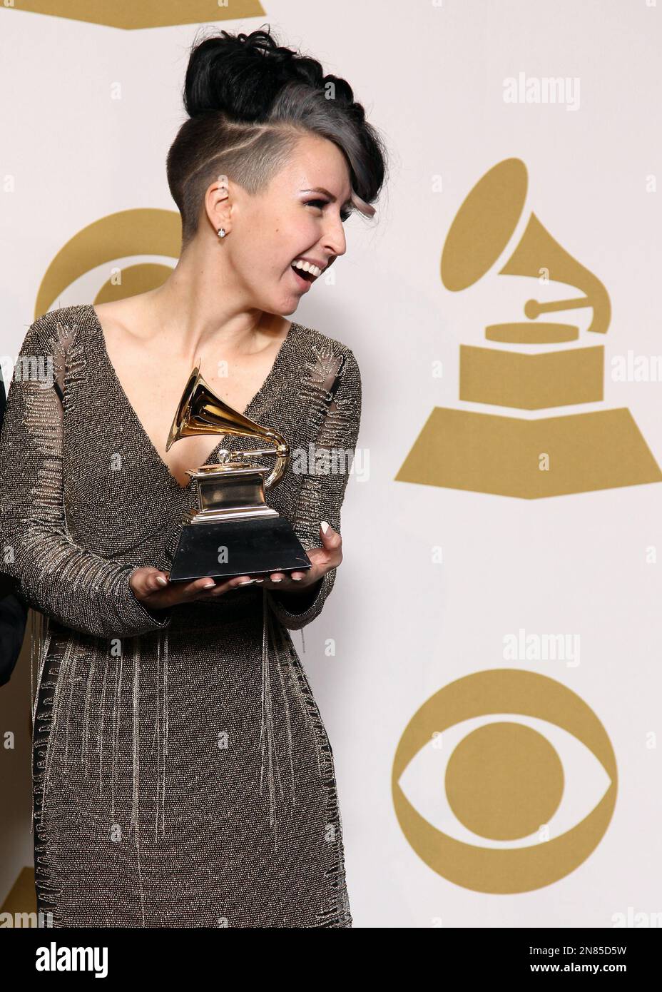 SIrah poses backstage with the award for best dance recording ...