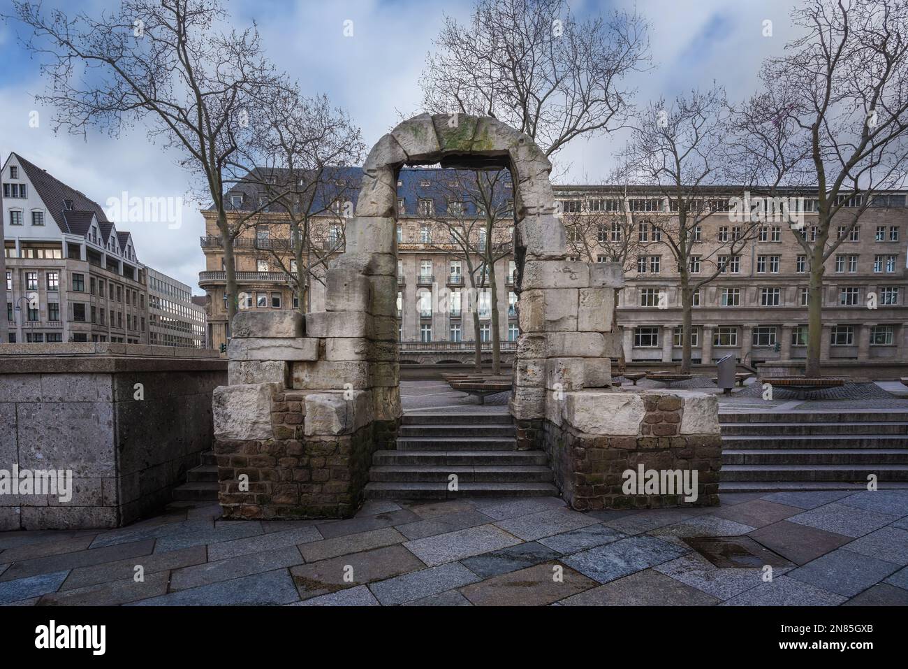 Cologne, Germany - Jan 28, 2020: Ruins of the Side Portal of the Roman North Gate - Cologne, Germany Stock Photo