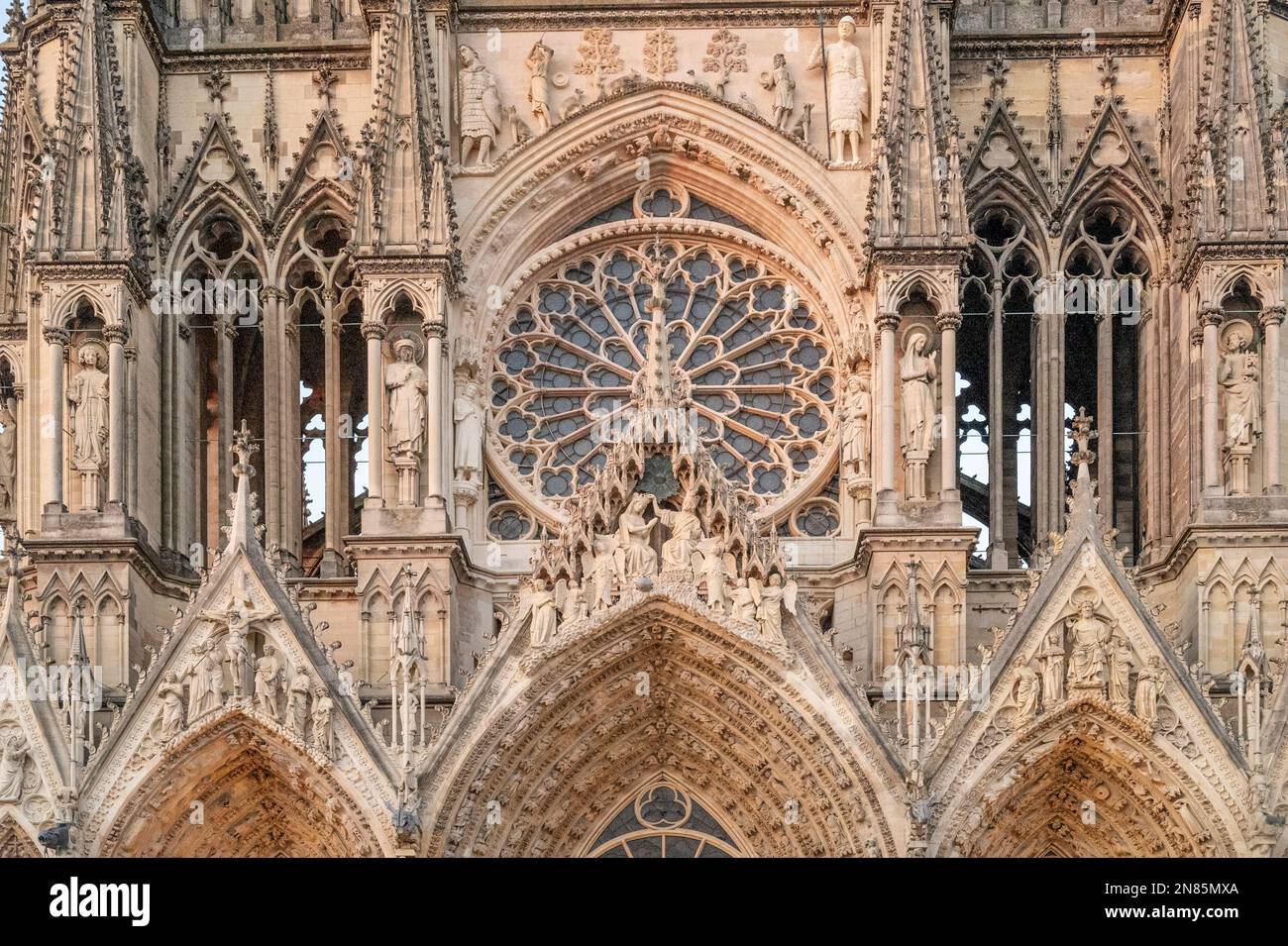 Detail of the cathedral of Reims, Champagne, France Stock Photo