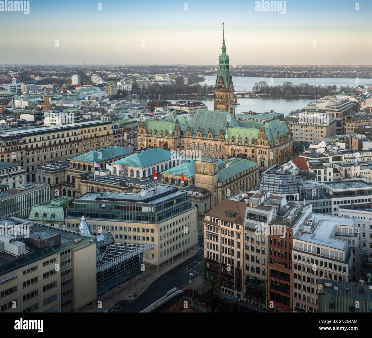Aerial view of Hamburg with Hamburg City Hall - Hamburg, Germany Stock Photo