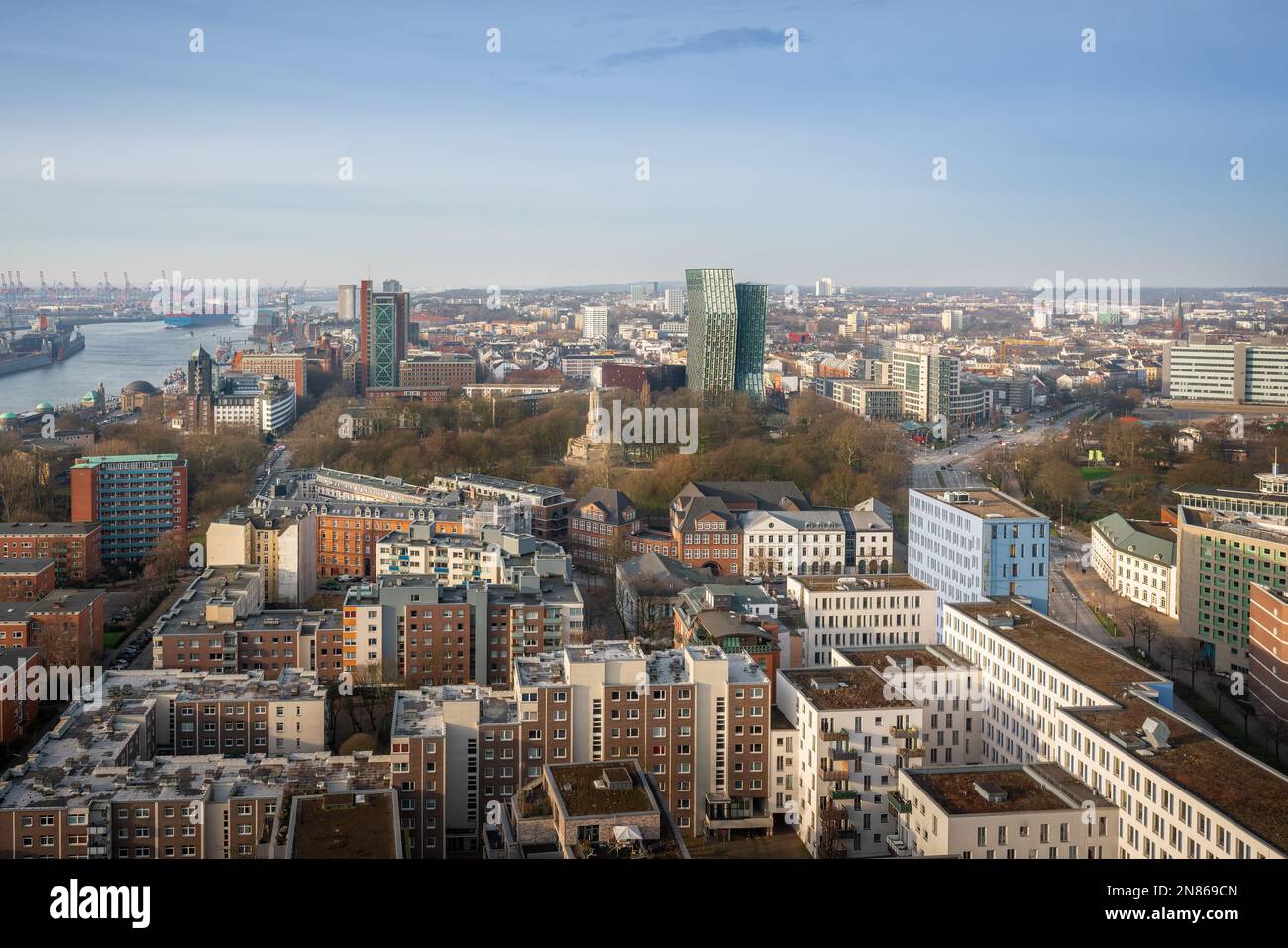 Aerial view of Hamburg with St. Pauli district - Hamburg, Germany Stock Photo