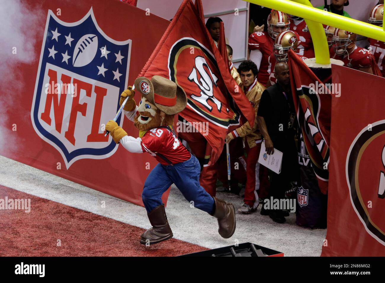 San Francisco 49ers mascot Sourdough Sam before an NFL football