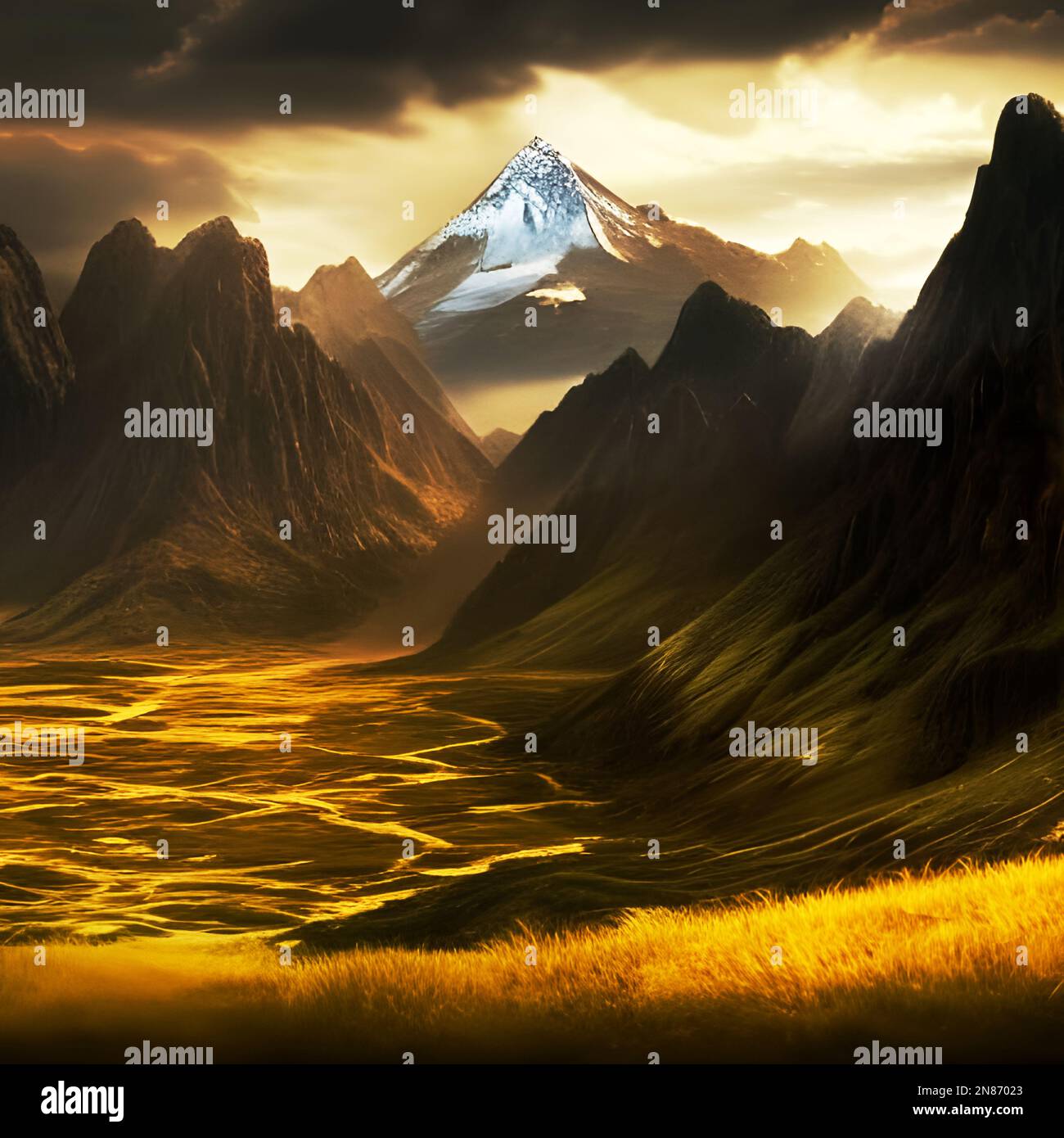Fantasy mountain landscape. Stock Photo