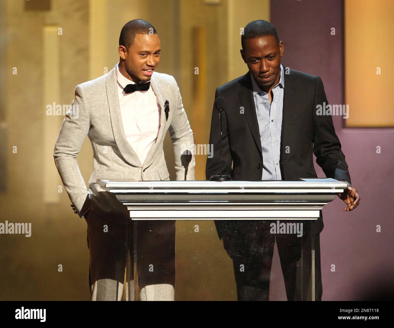 Terrence Jenkins, left, and Lamorne Morris speak onstage at the 44th