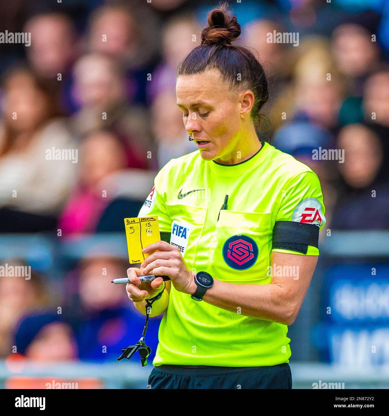 Referee Rebecca Welch during the Barclays FA Women's Super League match between Manchester City and Arsenal at the Academy Stadium, Manchester on Saturday 11th February 2023. (Photo: Mike Morese | MI News) Credit: MI News & Sport /Alamy Live News Stock Photo