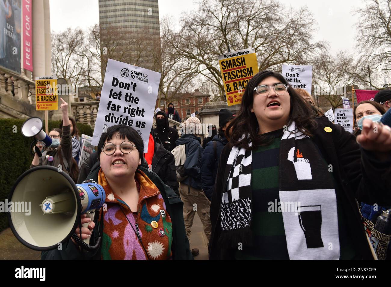 London, England, UK. 11th Feb, 2023. Protesters shout slogans at