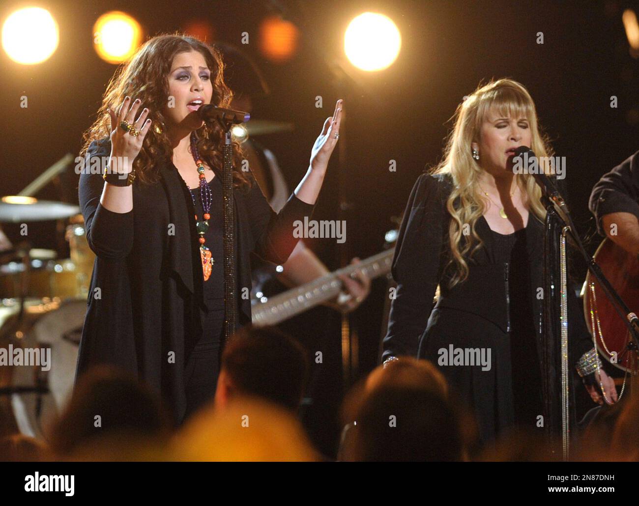 Hillary Scott of Lady Antebellum, left, performs with Stevie Nicks at