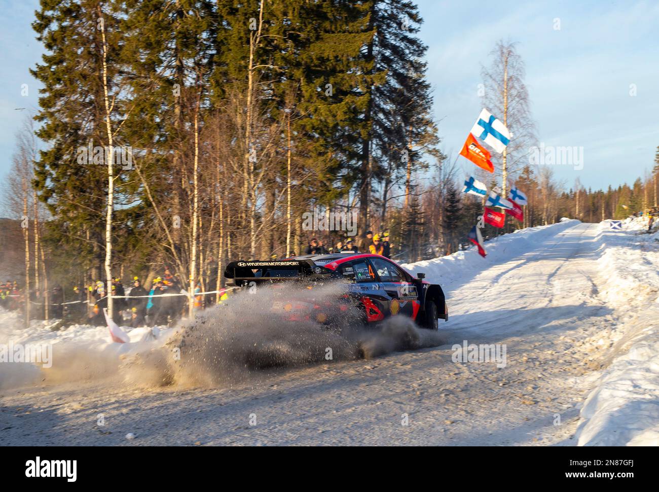 UMEÅ 20230211 Esapekka Lappi, Finalnd and Janne Ferm, Finland, Hyundai i20 N Rally1 Hybrid, during Saturday's competitions in the Swedish Rally, World Stock Photo