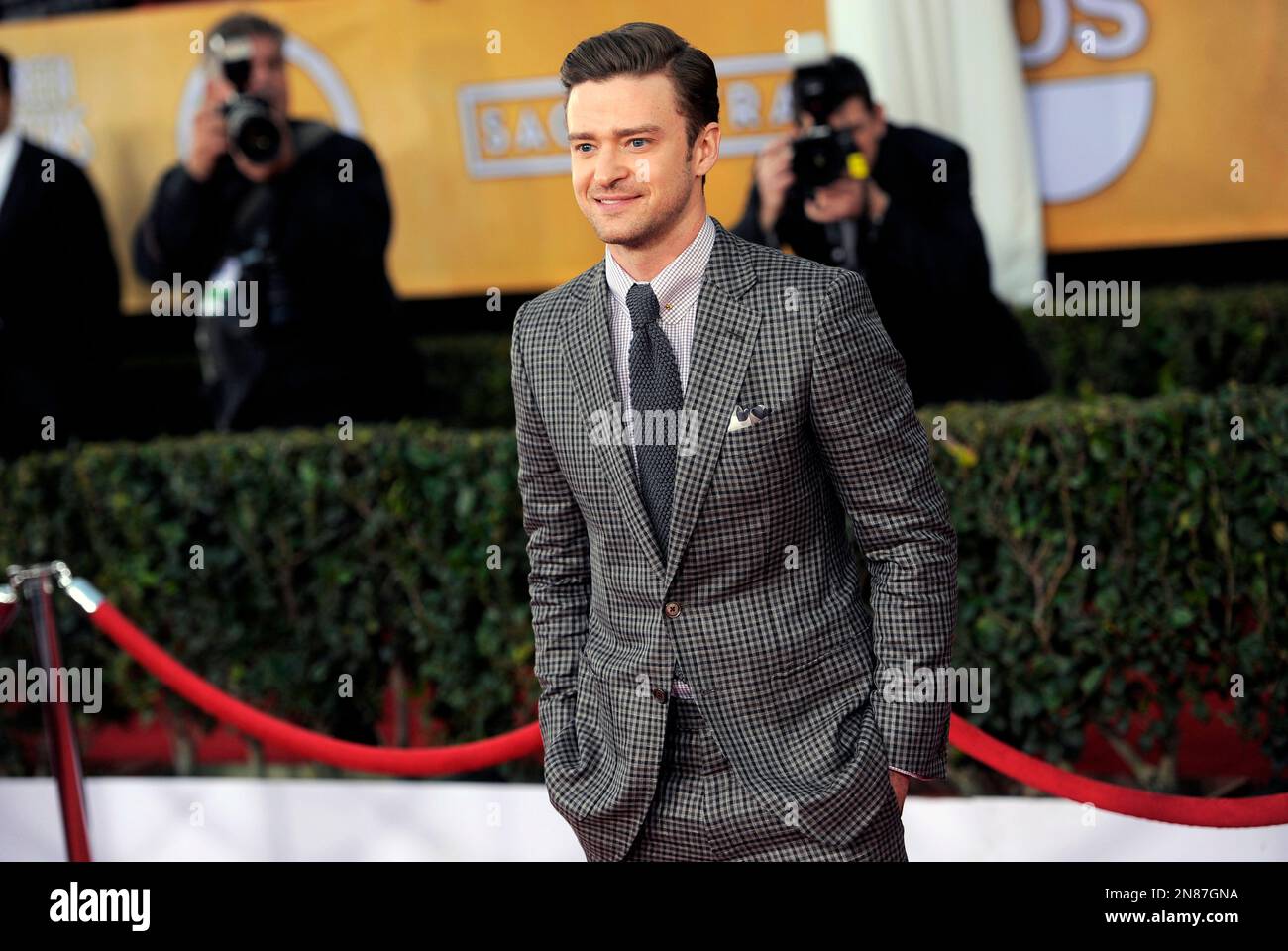 Actor and singer Justin Timberlake shows off his close-cropped