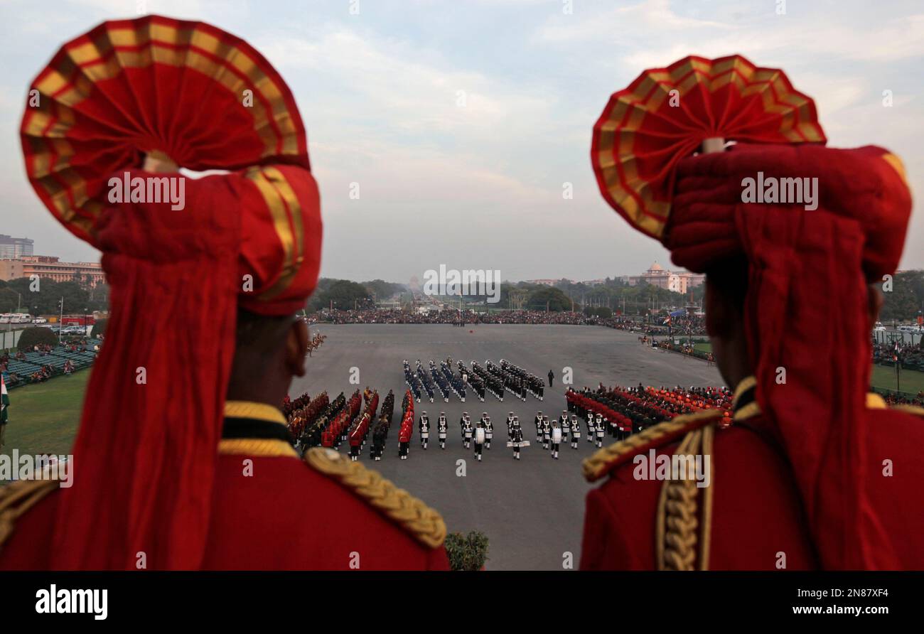 The Indian military band from the three forces perform during full