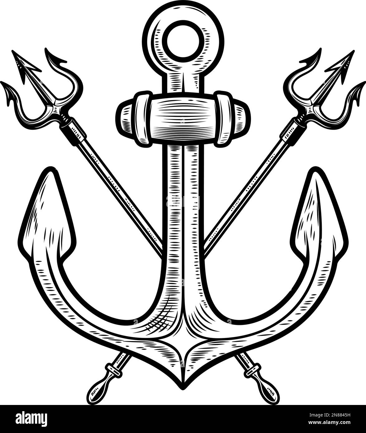 Illustration of sea anchor with crossed tridents. Design element for