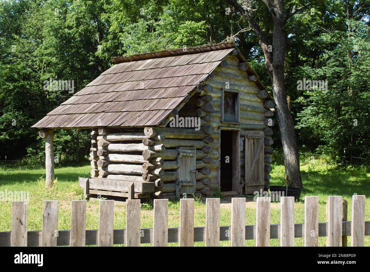 A rural wooden house in Lincoln's Old Salem park in Springfield