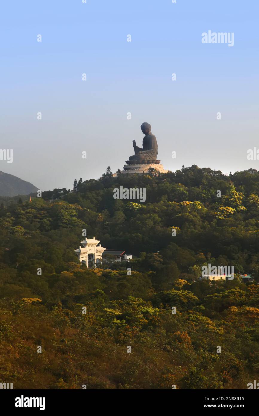Tian Tan Big Buddha in the hill side next to the Po Lin Monastery on Lantau Island, Hong Kong, China. Stock Photo