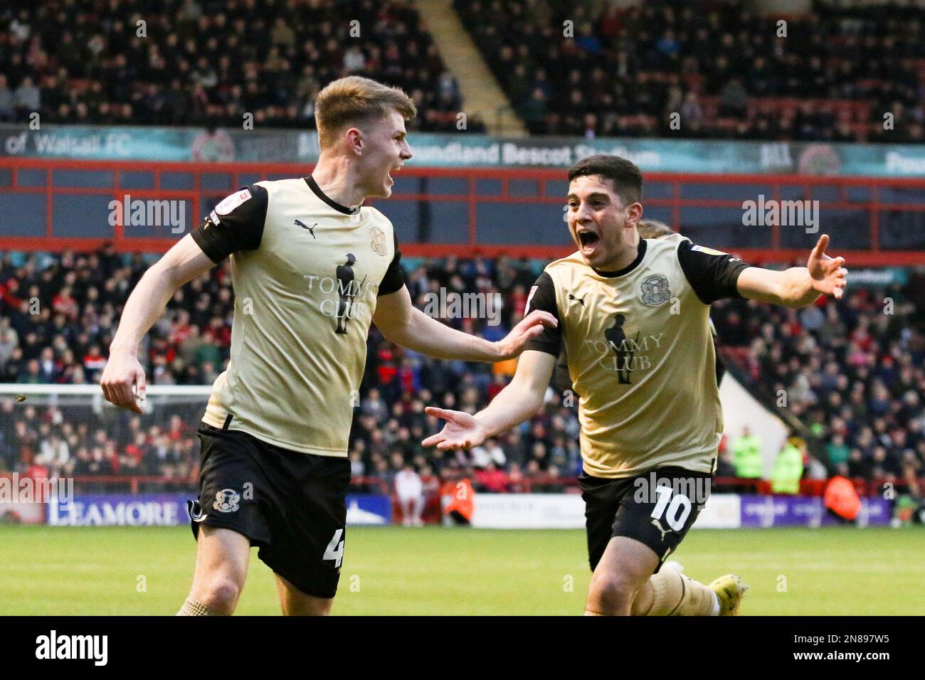 Ed Turns of Leyton (L) celebrates scoring their side's first goal of the game during the Sky Bet League 2 match between Walsall and Leyton Orient at the Banks's Stadium, Walsall on Saturday 11th February 2023. (Photo: Gustavo Pantano | MI News) Credit: MI News & Sport /Alamy Live News Stock Photo