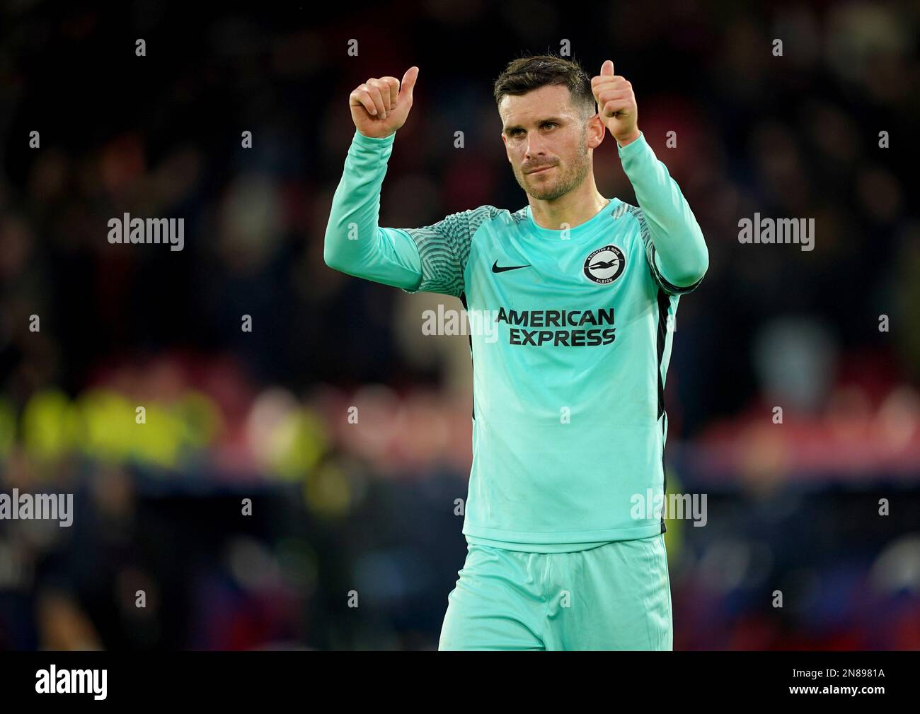 Brighton and Hove Albion's Pascal Gross thanks the fans after the Premier League match at