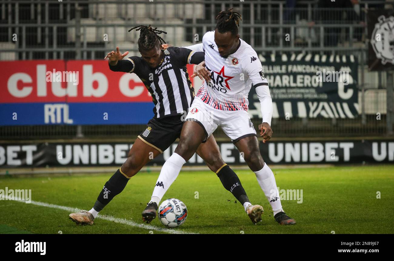 Charleroi's Vakoun Bayo and Seraing's Marvin Silver Tshibuabua fight for the ball during a soccer match between Sporting Charleroi and RFC Seraing, Saturday 11 February 2023 in Charleroi, on day 25 of the 2022-2023 'Jupiler Pro League' first division of the Belgian championship. BELGA PHOTO VIRGINIE LEFOUR Credit: Belga News Agency/Alamy Live News Stock Photo
