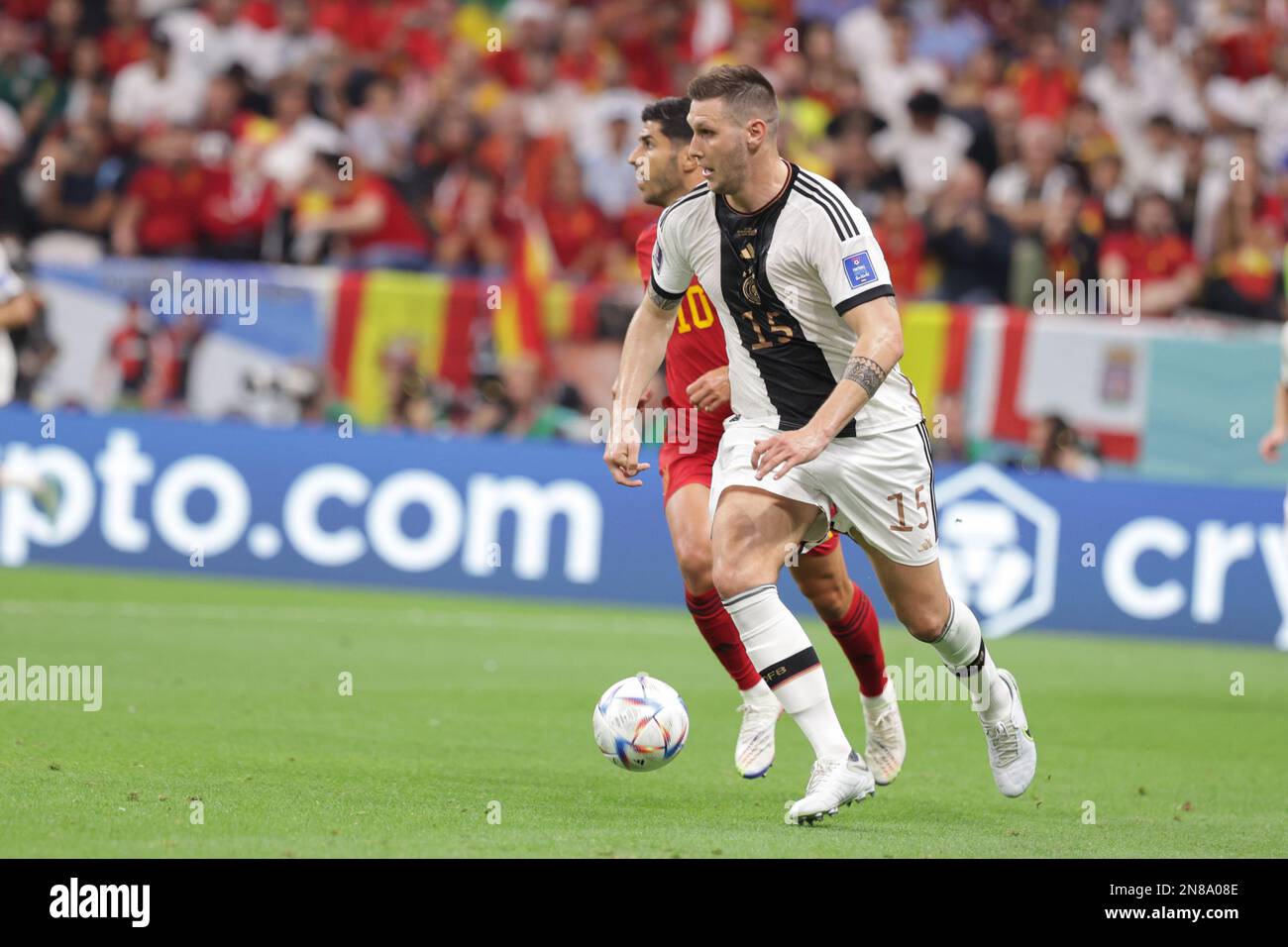 Al Khor, Qatar. 27th Nov, 2022. Niklas Sule of Germany in action during the FIFA World Cup Qatar 2022 match between Spain and Germany at Al Bayt Stadium. Final score: Spain 1:1 Germany. (Photo by Grzegorz Wajda/SOPA Images/Sipa USA) Credit: Sipa USA/Alamy Live News Stock Photo
