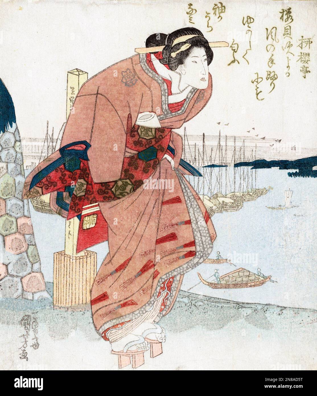 Utagawa Kuniyoshi. Painting entitled 'Woman at a Harbour' by Utagawa Kuniyoshi (1798-1861), colour woodblock print, c. 1825-30 Stock Photo
