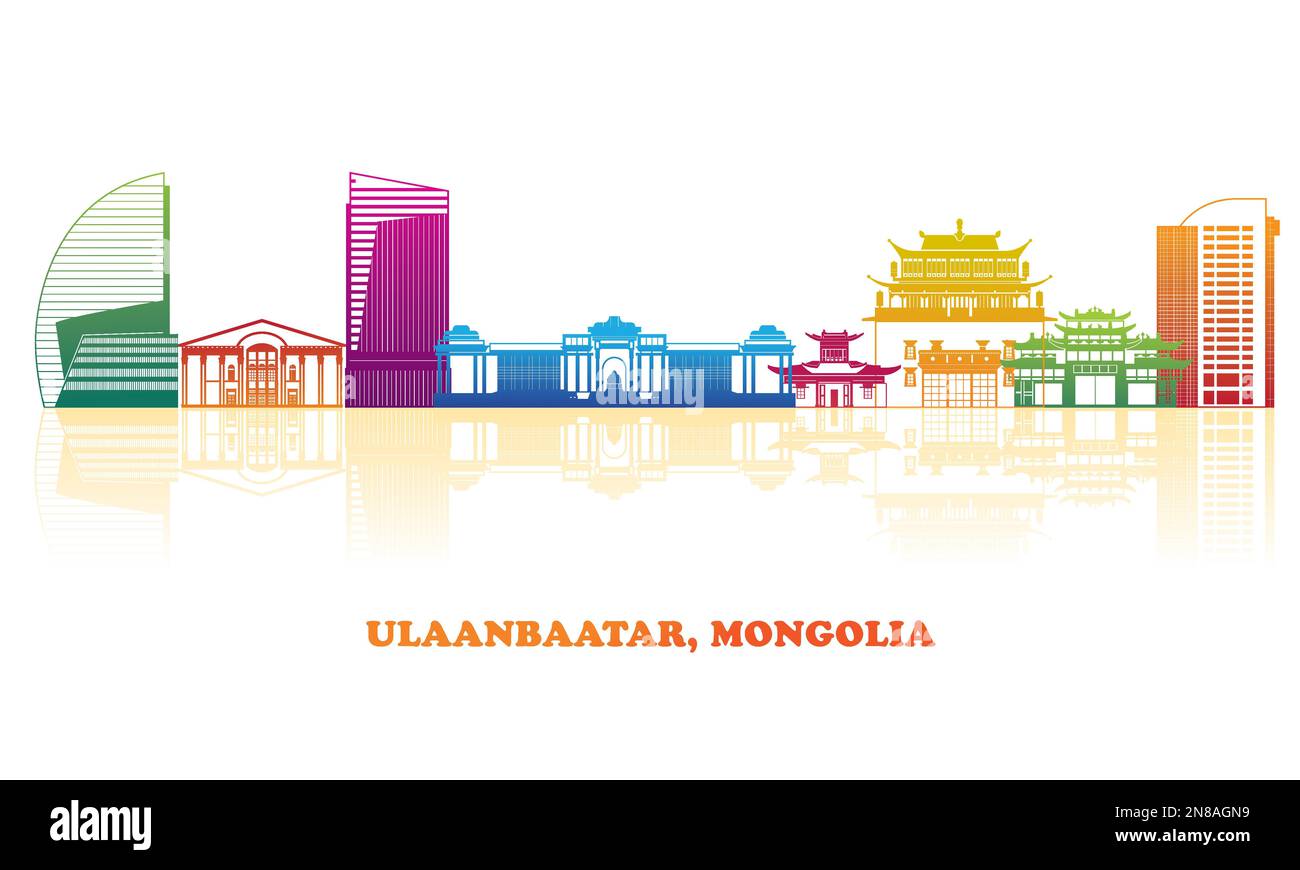 Colourfull Skyline panorama of city of Ulaanbaatar, Mongolia - vector illustration Stock Vector