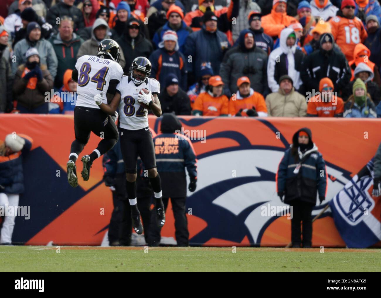 Denver Broncos wide receiver Ed McCaffrey reacts to his team's