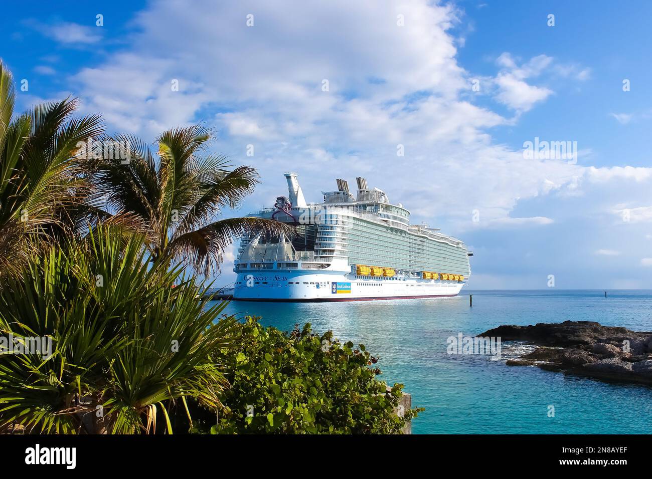 Coco Cay, Bahamas April 29, 2022 Symphony of the seas is the biggest
