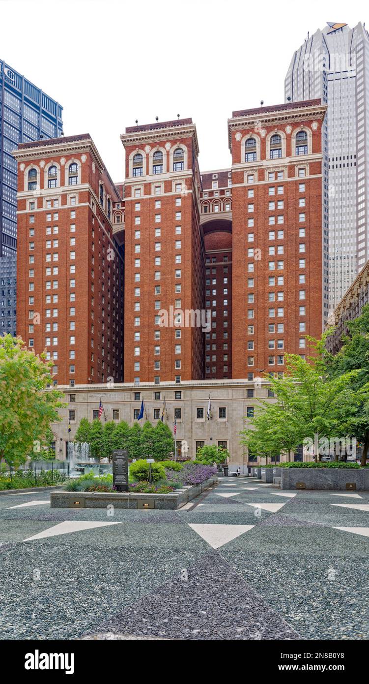 Pittsburgh landmark Omni William Penn Hotel was built in two parts: The three towers facing Mellon Square in 1916, the Grant Street addition in 1929. Stock Photo