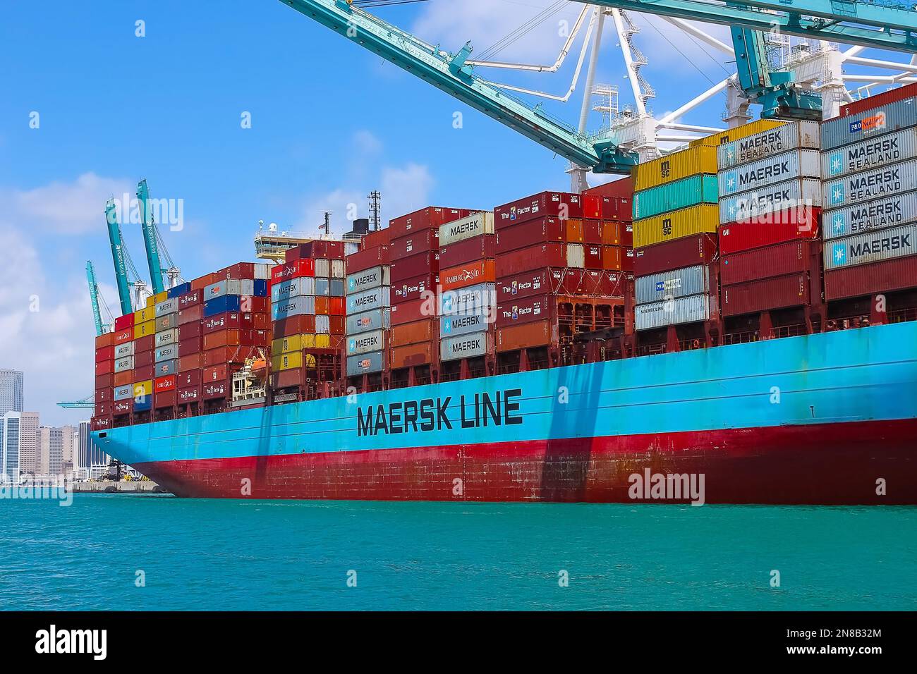 Miami, USA - April 23, 2022: Many containers at Port Miami, one of the largest cargo port in the US. Stock Photo