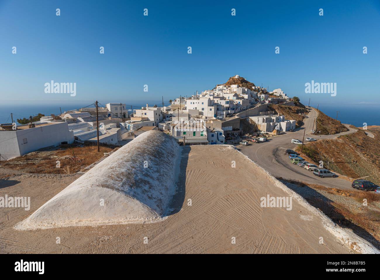 Skyline of Chora village, Anafi Stock Photo