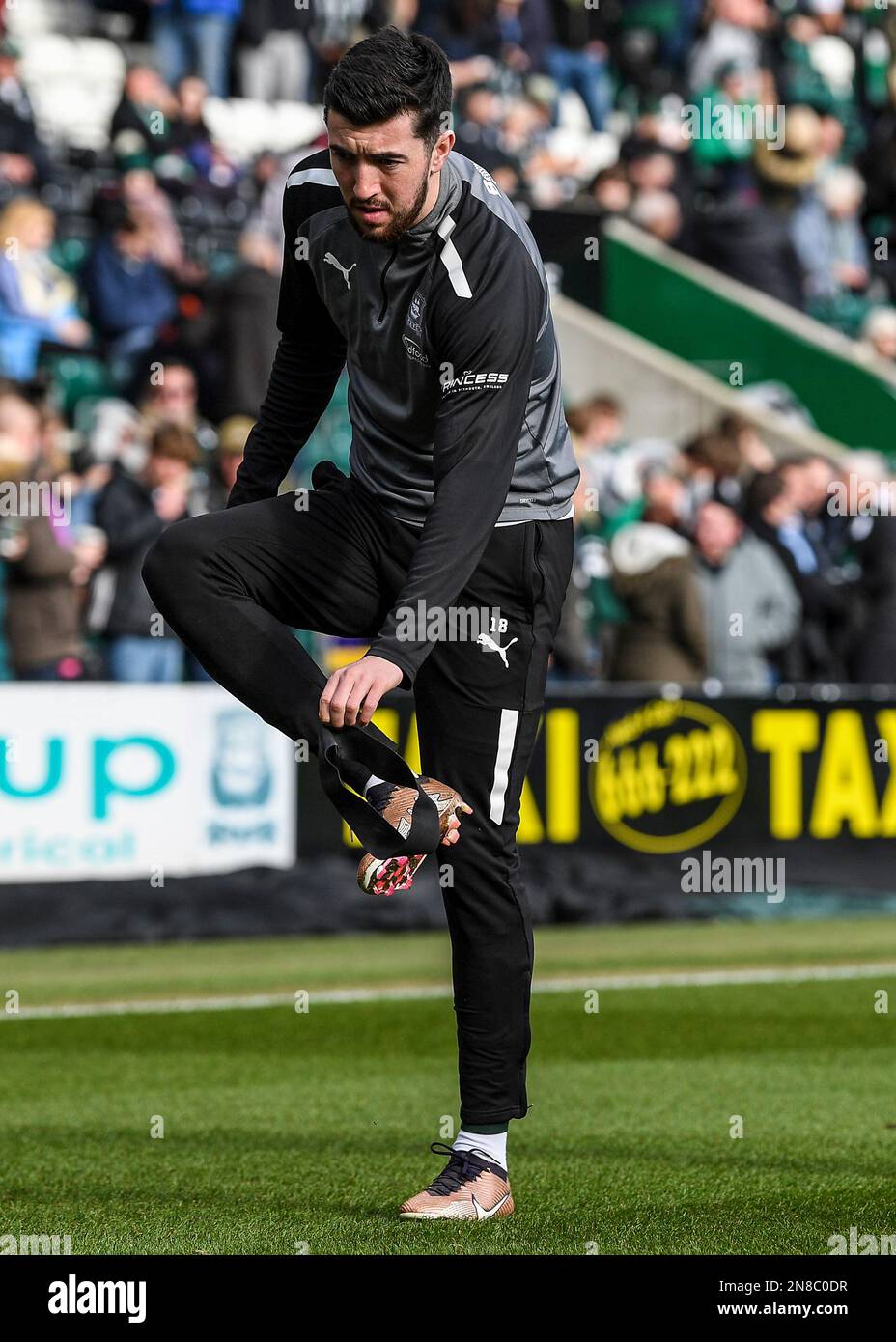 Plymouth Argyle midfielder Finn Azaz (18) warming up during the Sky Bet ...