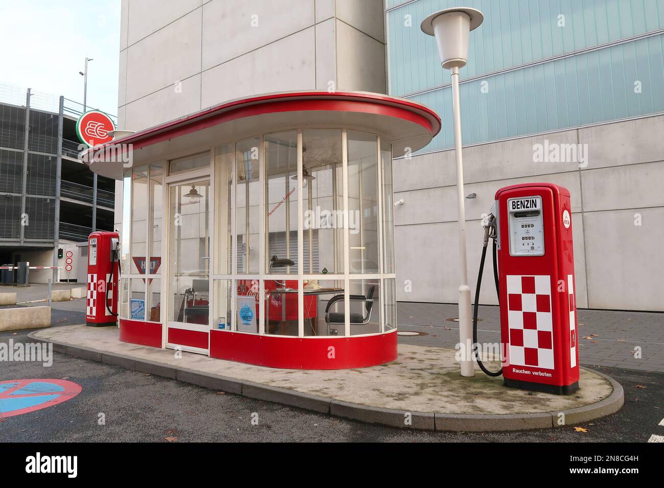 An old historical gas station in Lindleystrasse Stock Photo