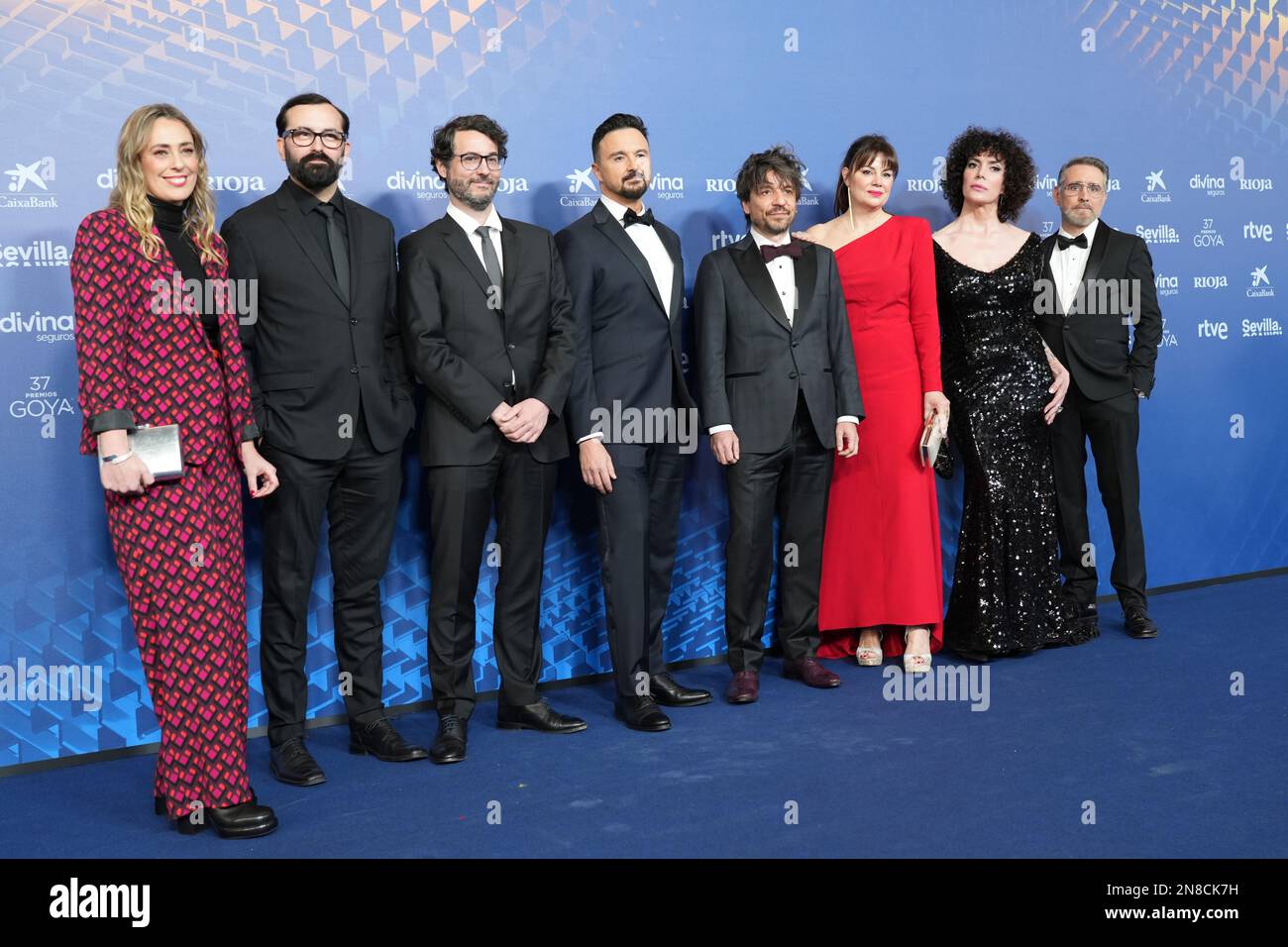 Spanish director Oriol Paulo, 5th from left poses with participants ...