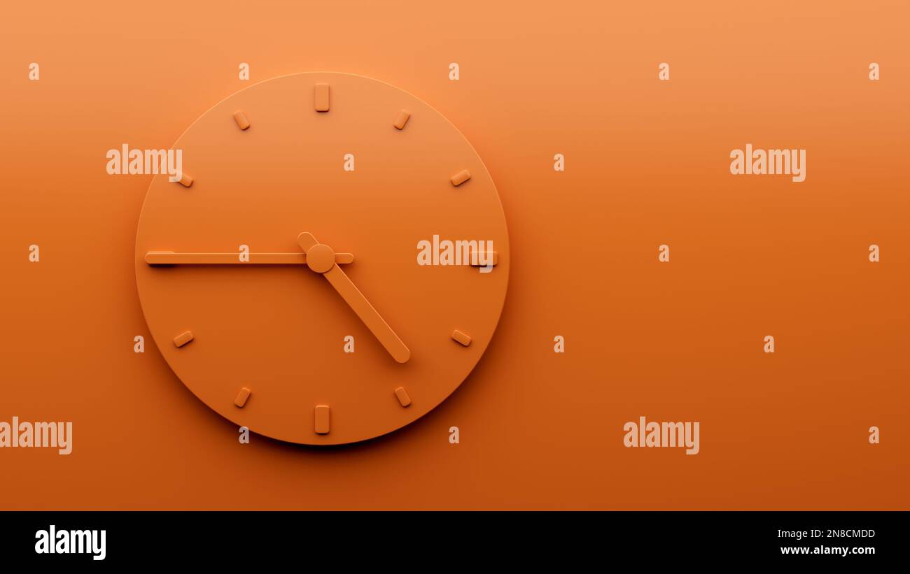 A 3D illustration of a minimalist round orange clock on an orange ...