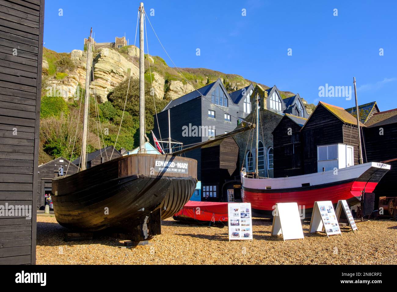 Hastings, Maritime Quarter, Historic Boats, Rock a Nore outdoor Museum, East Sussex, UK Stock Photo