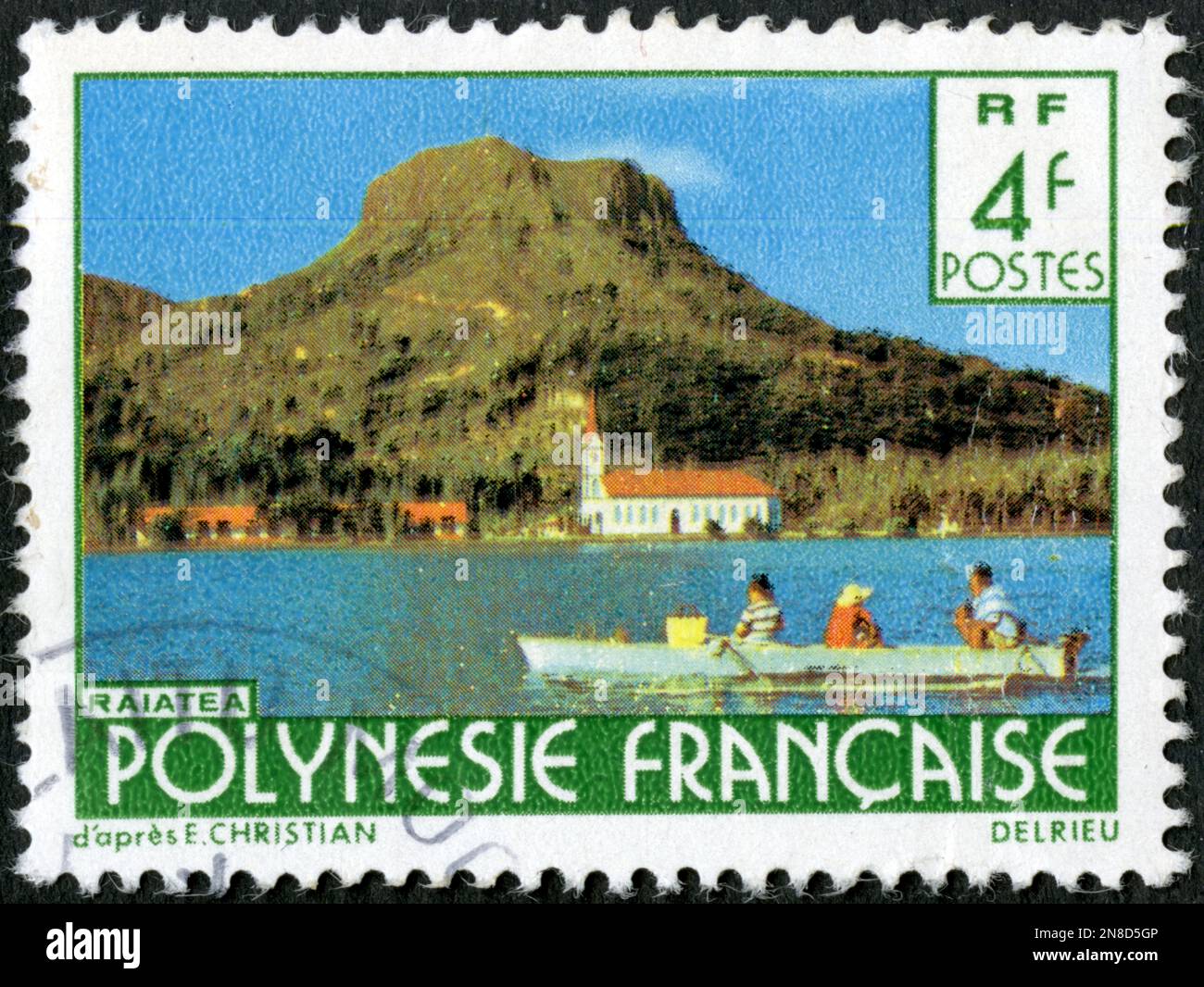 TIMBRE OBLITÉRÉ RAIATEA. POLYNÉSIE FRANÇAISE. RF. 4F. POSTES Stock Photo