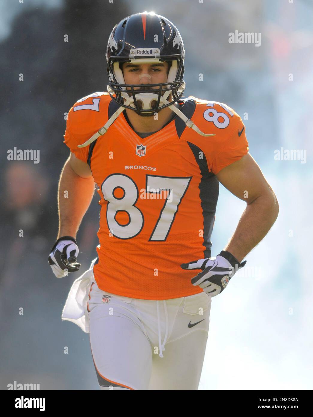 Denver Broncos wide receiver Eric Decker runs onto the field during