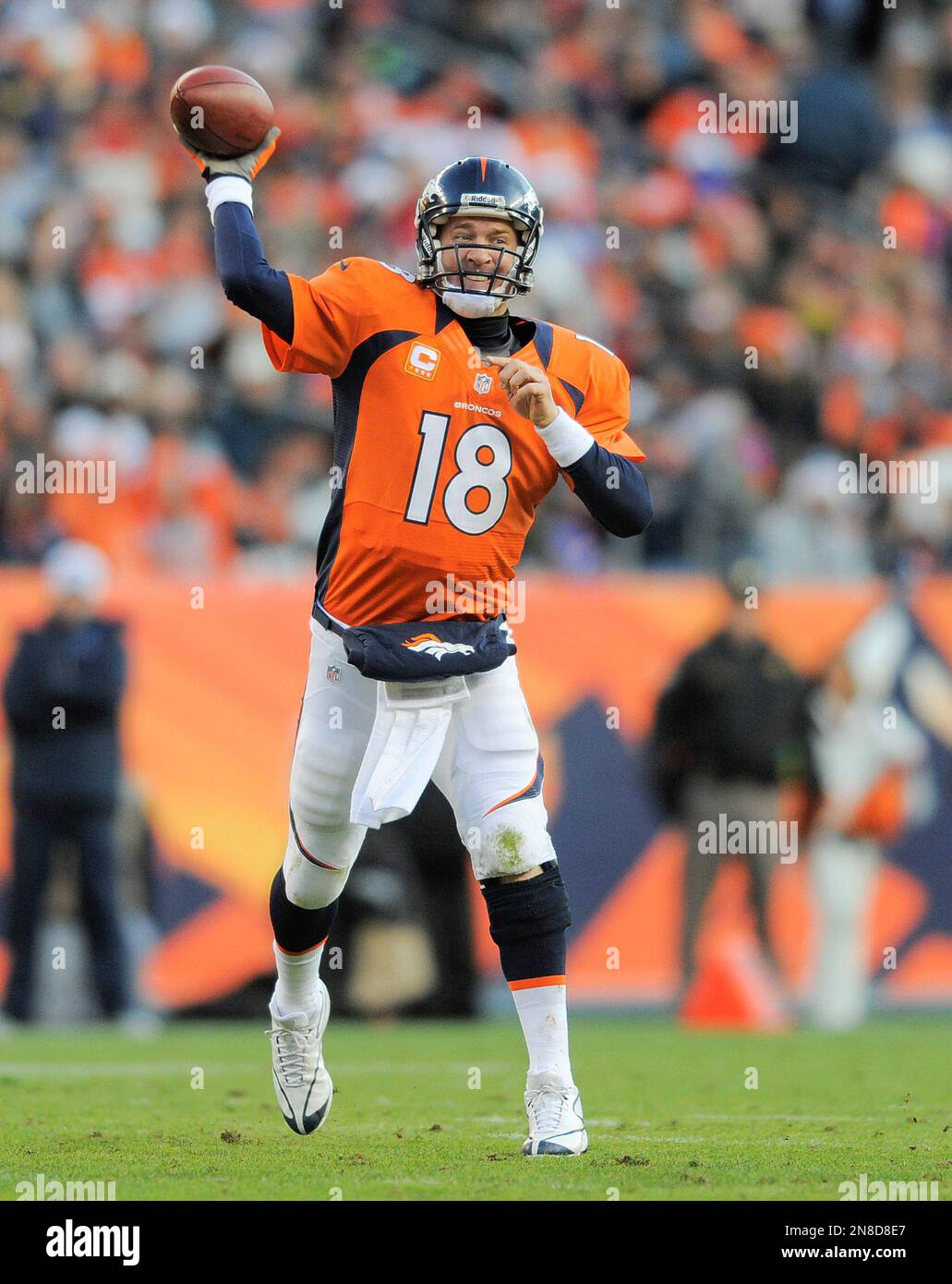 Denver Broncos quarterback Peyton Manning throws a pass against the ...