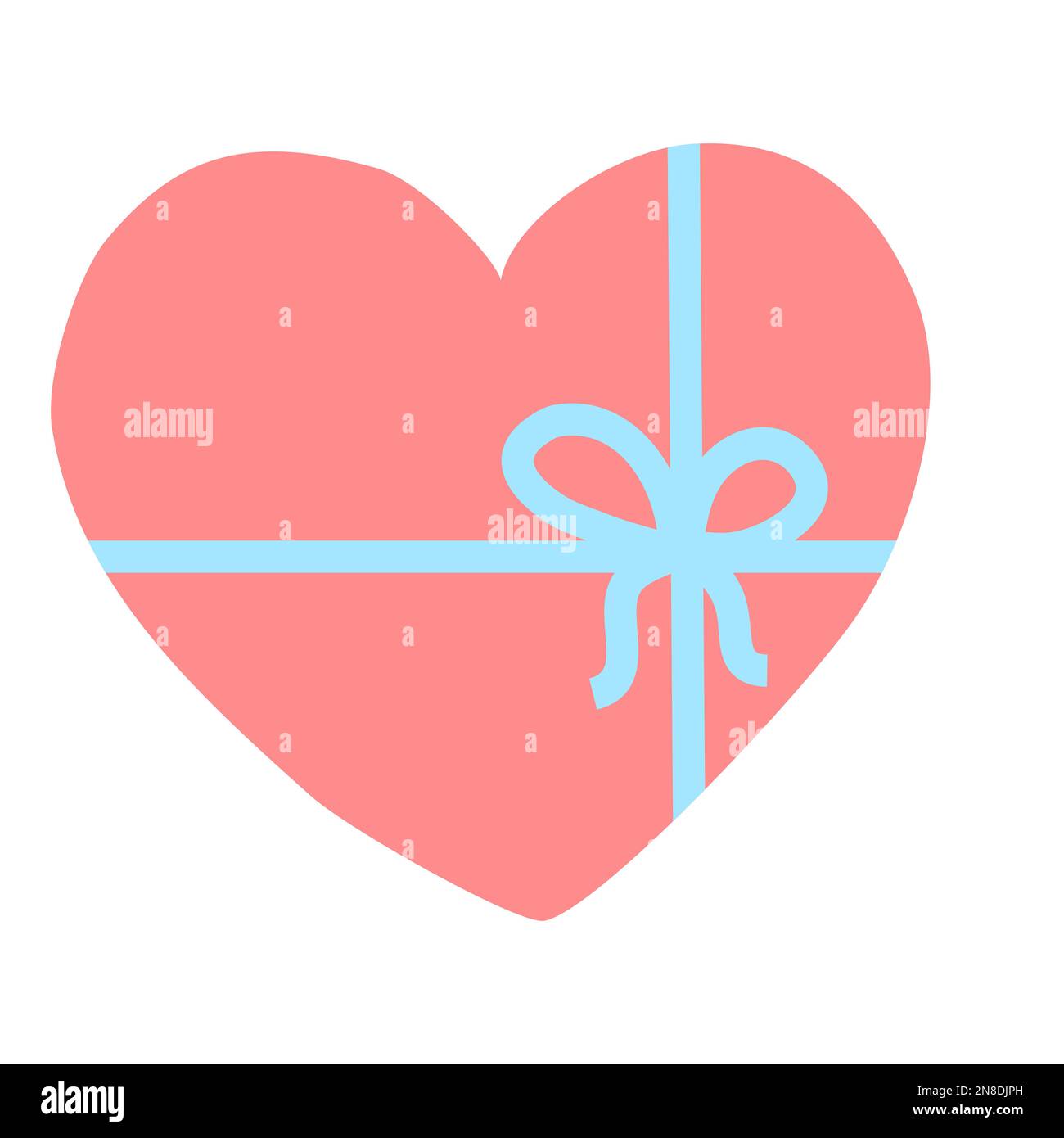 Heart shaped pink gift box, decorated with blue ribbon, design element for Valentines Day, vector illustration Stock Vector