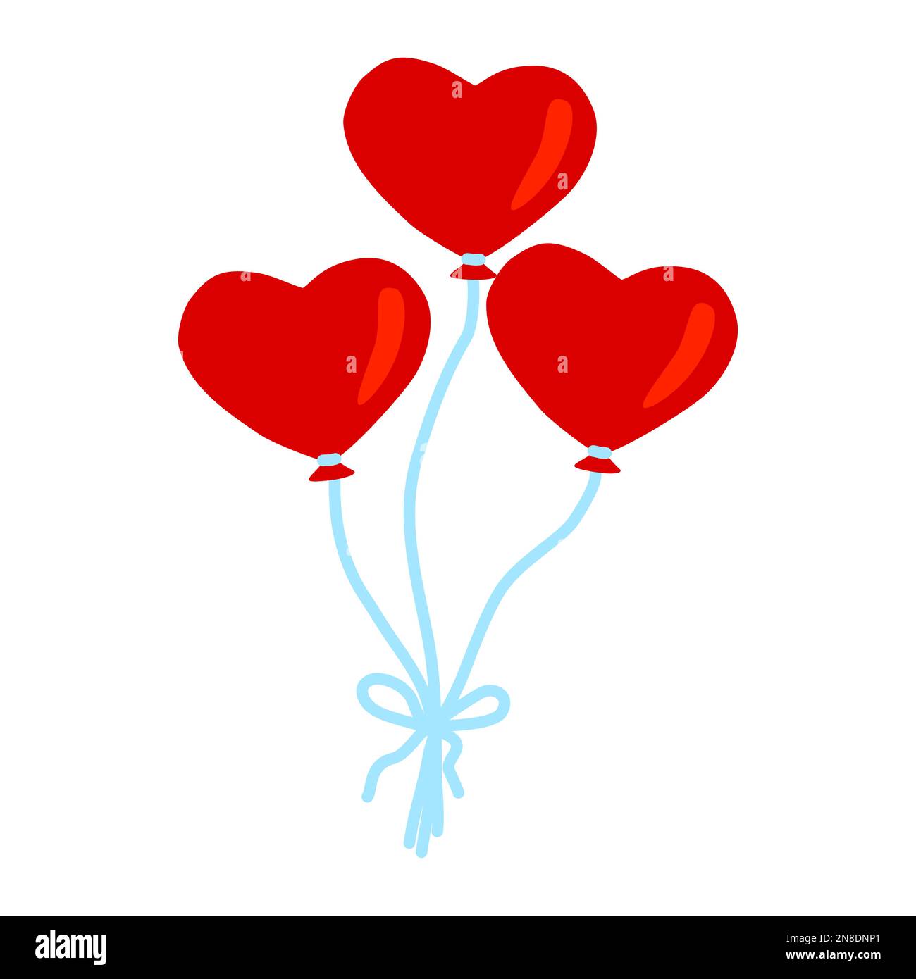 Red heart shaped balloons with blue ribbon, design element for ...