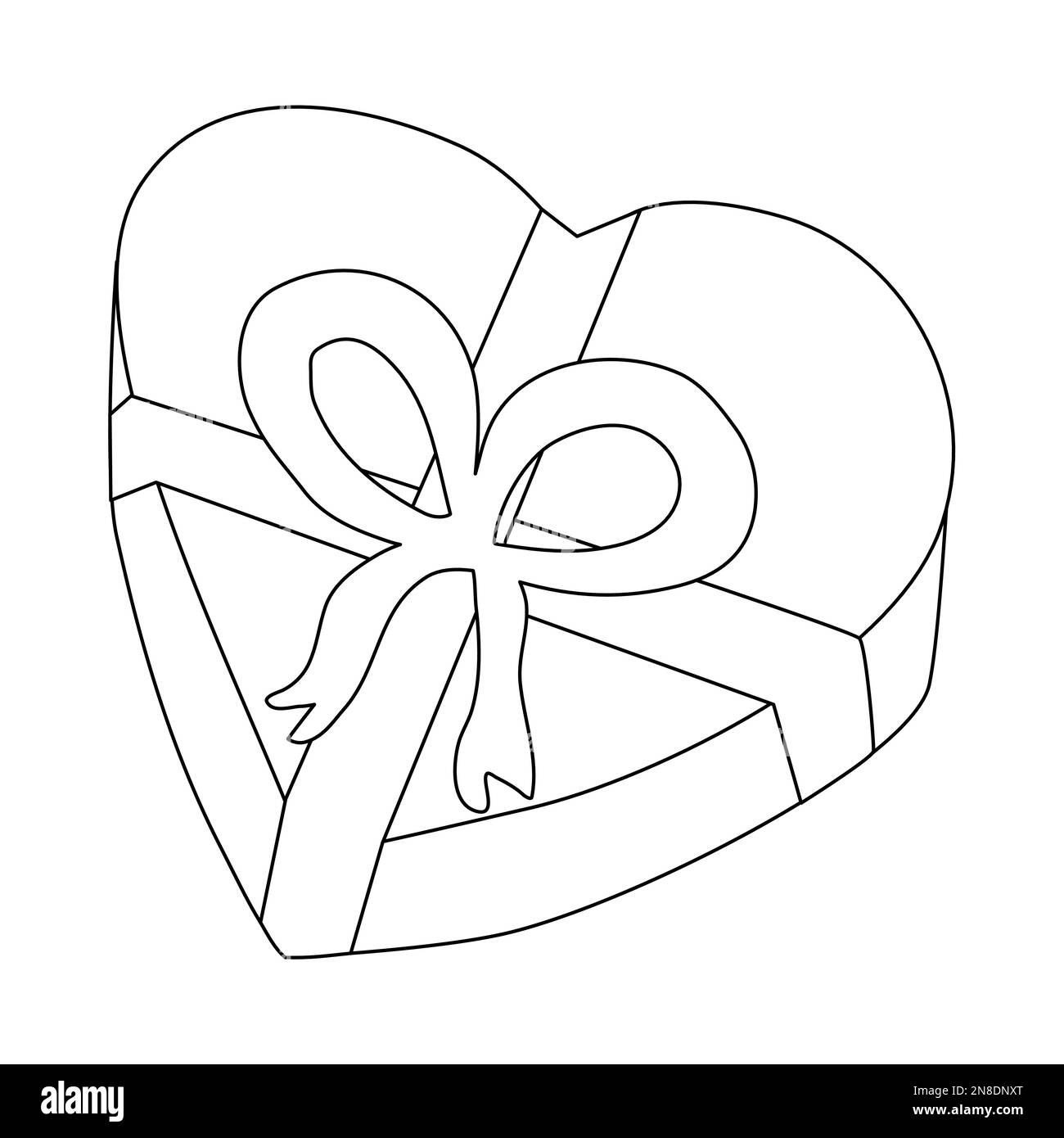 Heart shaped gift box, decorated with ribbon, design element for