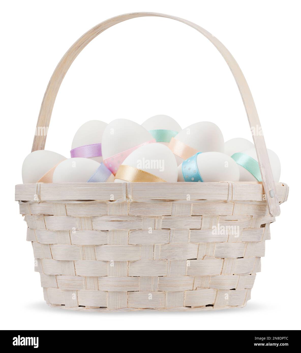 happy Easter basket full of eggs, decorated with light pastel colors ...