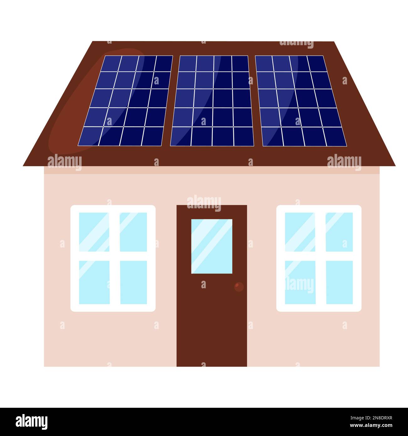 Small house with solar battery panels on roof, concept of sustainable alternative electricity