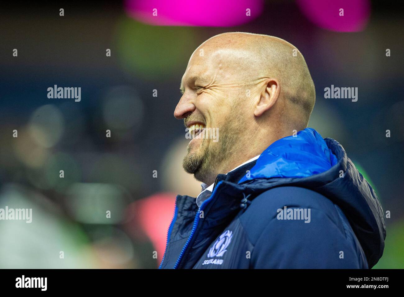 11th February 2023: Guinness Six Nations 2023. Scotland coach Gregor Townsend is all smiles after the Scotland v Wales, Guinness Six Nations match at BT Murrayfield,  Edinburgh. Credit: Ian Rutherford Alamy Live News Stock Photo