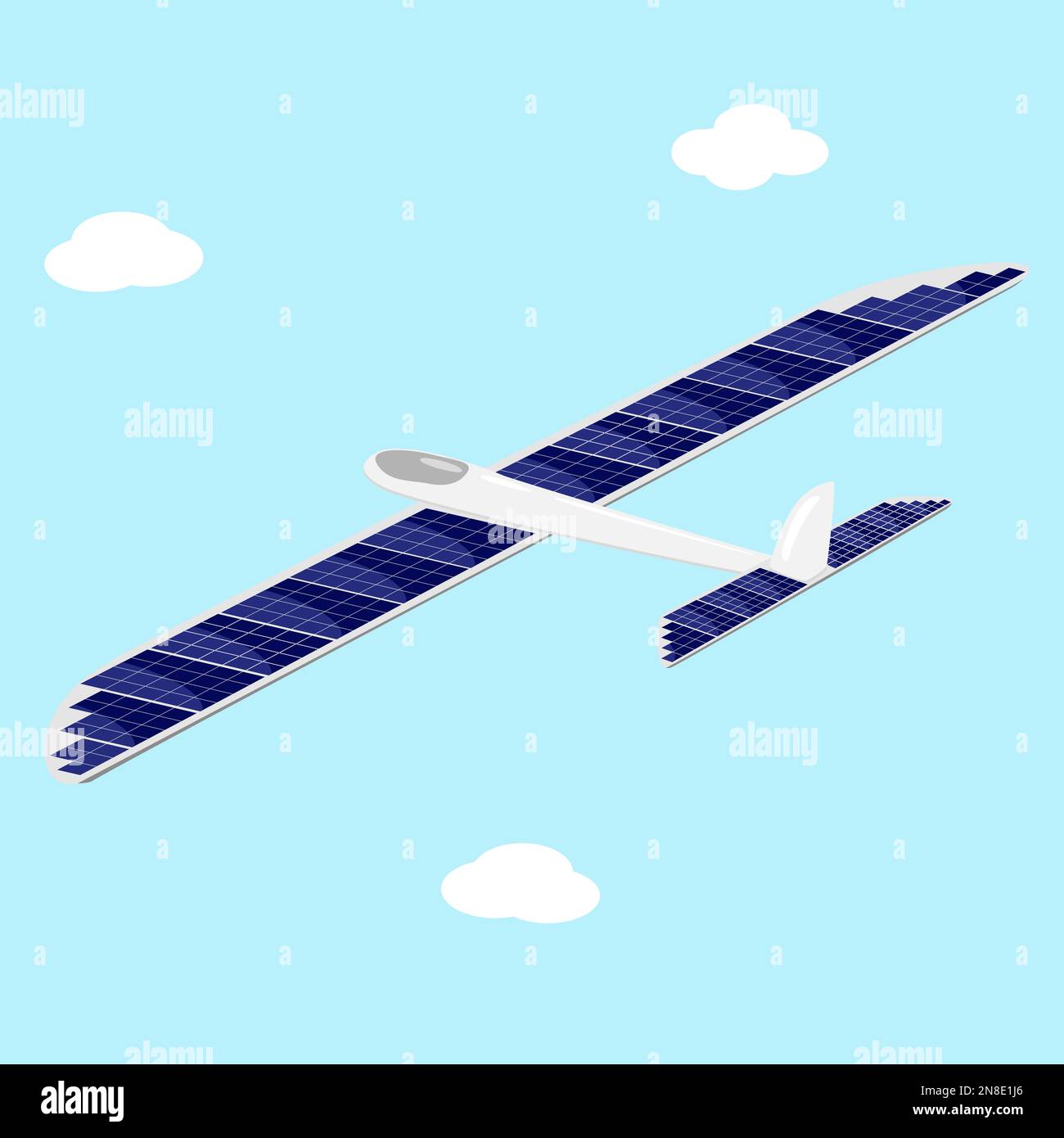 Plane with solar battery panels on wings, concept of sustainable