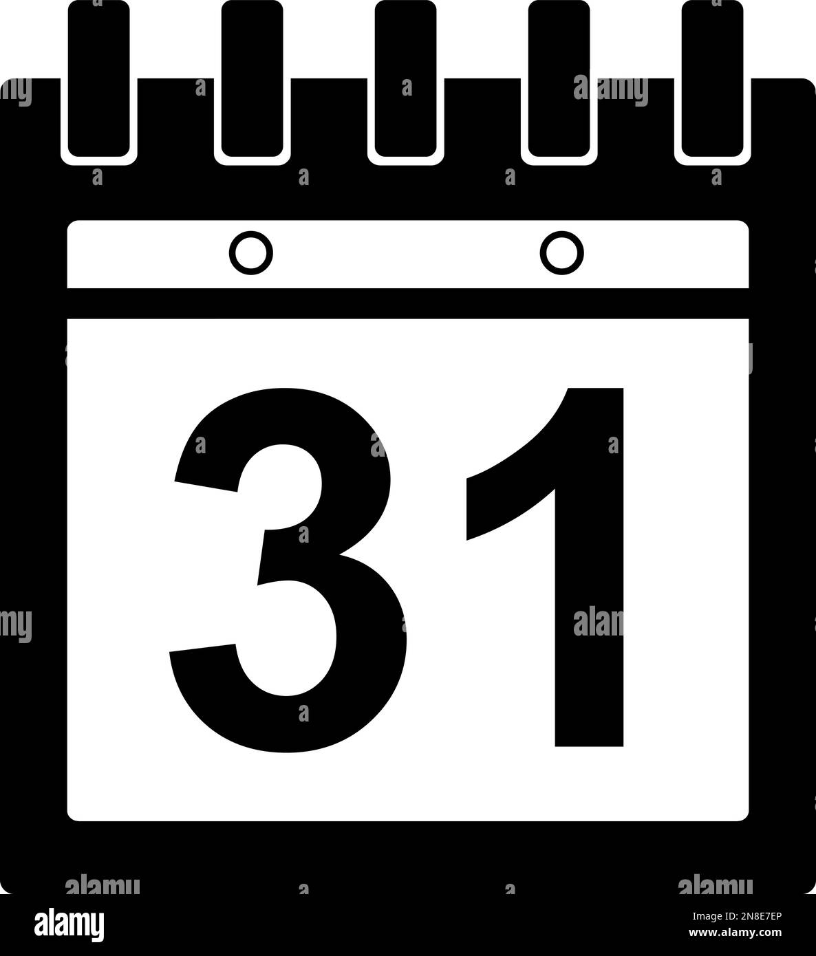 vector icon illustration of a calendar almanac with the day number 31, drawn in black and white Stock Vector