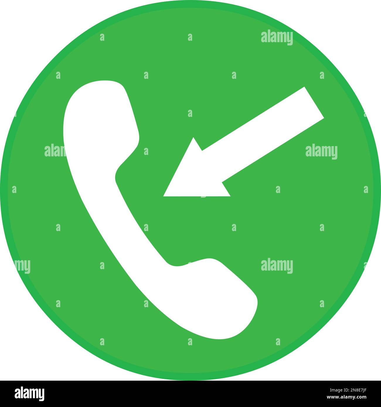 vector illustration of an arrow pointing to a telephone in a green circular base, in concept of incoming call Stock Vector