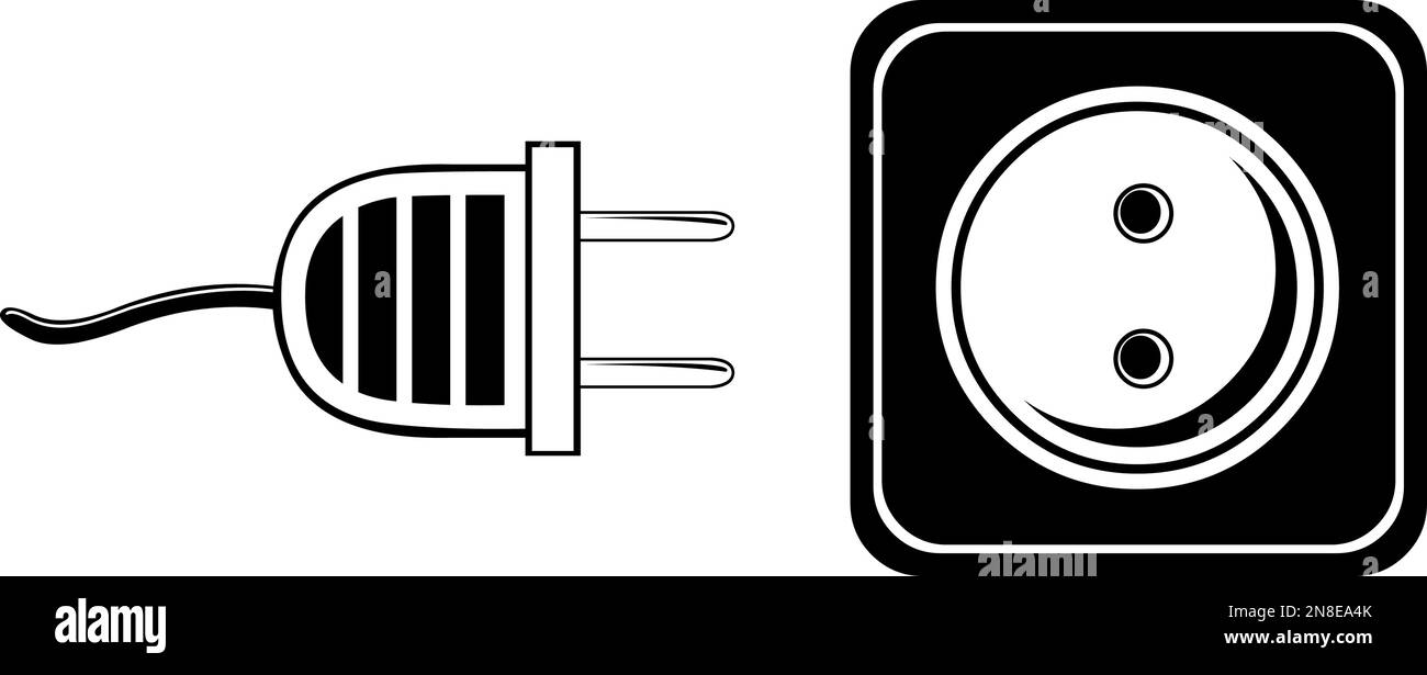 vector illustration of plug and wall socket icon drawn in black and white Stock Vector