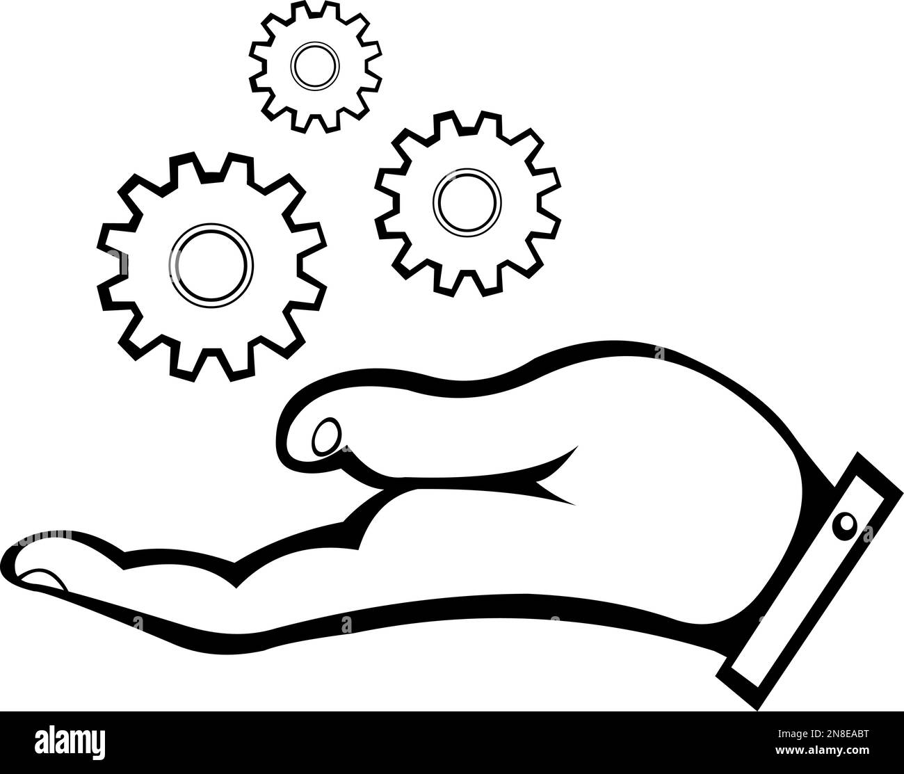 vector illustration icon of a hand with gears, in concept of engineering, industry, construction and innovation Stock Vector